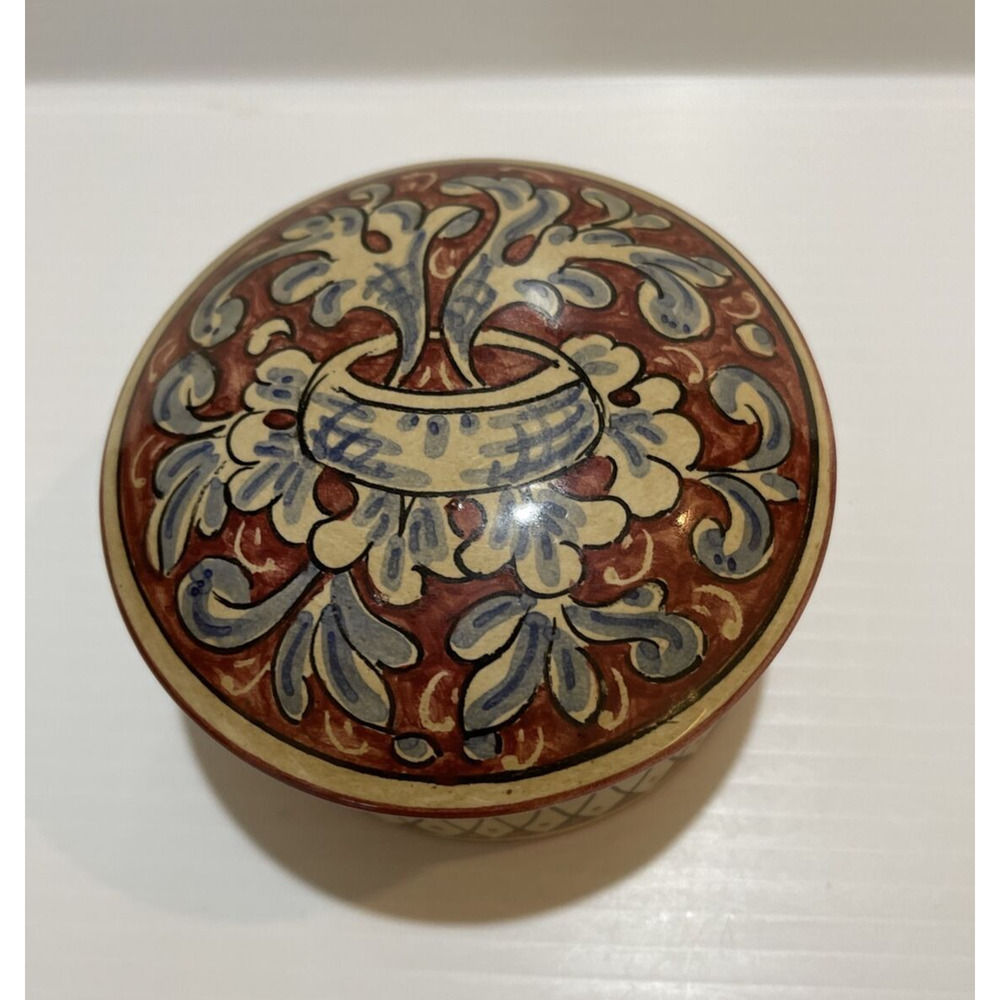 Vintage Hand Painted Trinket Box Ceramiche Magnanelli Gubbio Signed Jewelry Box